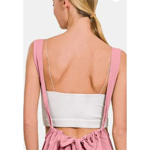 Zenana Women's Pink Sleeveless Tie Back Jumpsuit Size M Casual - Picture 4 of 5